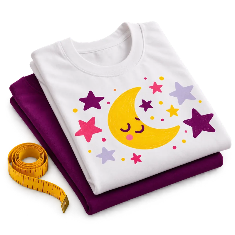 Camisetas personalizadas dobradas com estampa de lua e estrelas